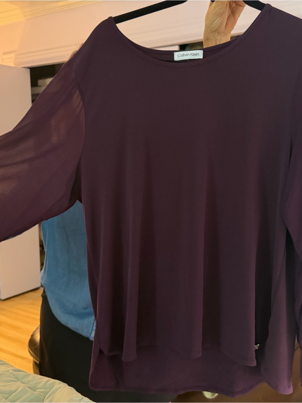 Calvin Klein Women's Deep Plum Long-Sleeve Chiffon Blouse